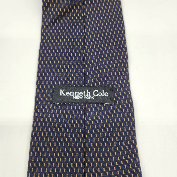 Kenneth Cole Blue Gold Geometric Men's Neck Tie Silk EUC - Picture 5 of 6